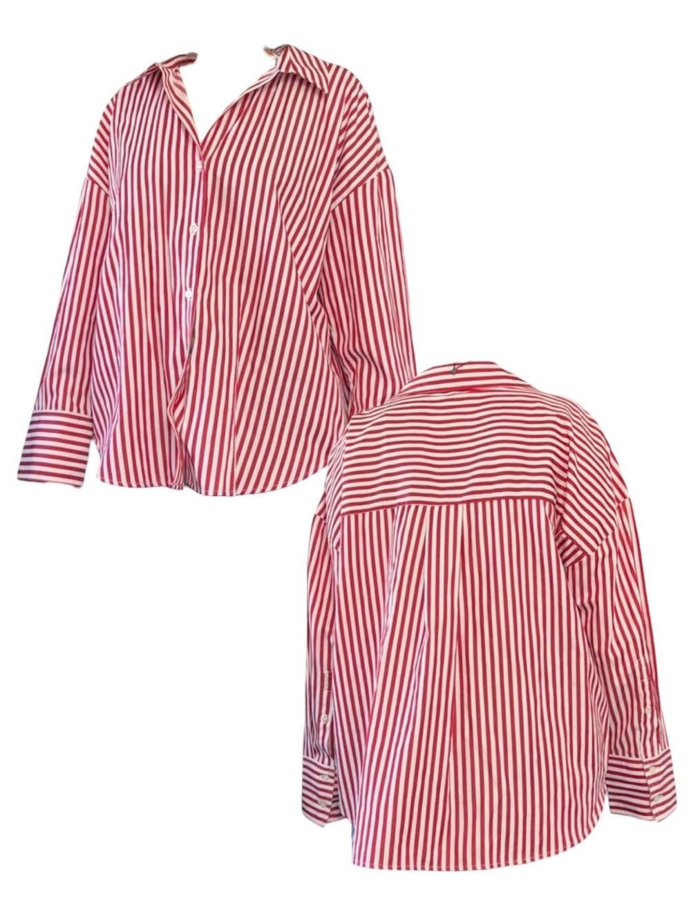 Zara Oversized Red & White Striped Button-Down Shirt